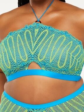 SAVAGE X FENTY Stranded In Lace Halter Bralette, Surf Blue, Size Large  *NWT*